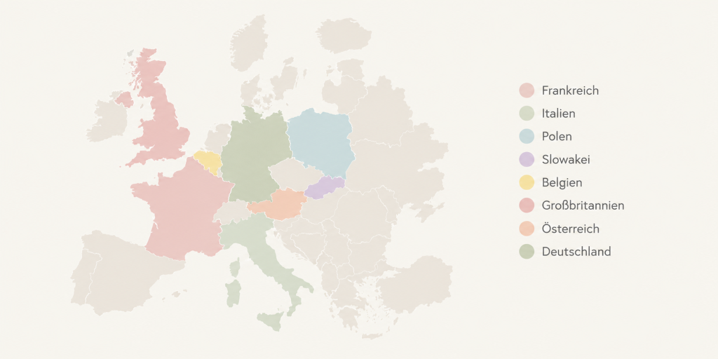 Karte von europäischen Ländern wo Verjus verkauft wird